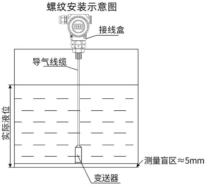 遠(yuǎn)傳投入式液位計(jì)螺紋安裝示意圖